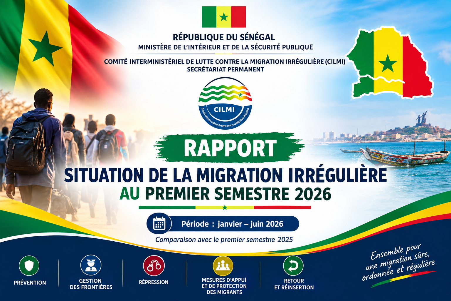 Téléchargez le rapport statistique du Centre de Collecte et d’Analyse des Données Migratoires (CCADM) du CILMI : 1er semestre 2026 comparé à la même période de l’année 2025.